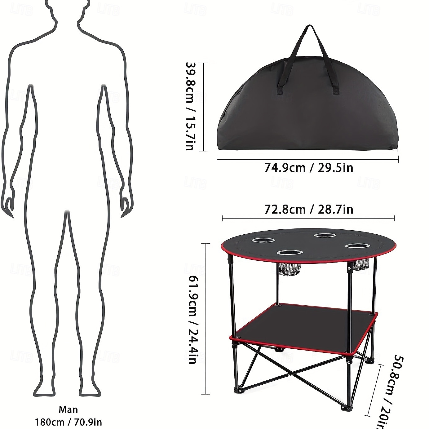 Bærbart campingbord, sammenleggbart piknikbord, lett, sammenleggbart bord, utendørs, vanntett, lerretsstrandbord med 4 koppholdere og bæreveske, egnet for camping, strandbålfest og bakluke 2025 - $120.99 –P3