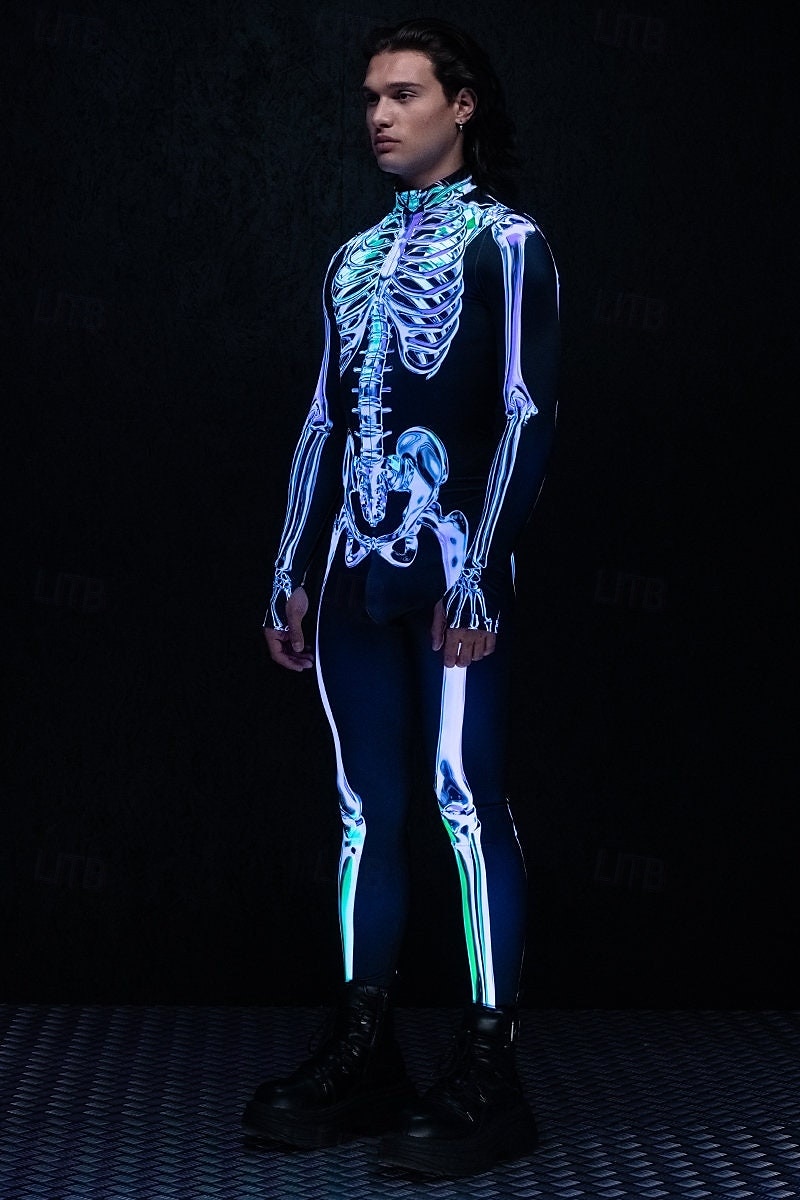 Combinaison squelette tête de mort pour Halloween, costumes de groupe pour couples, combinaison intégrale, costume effrayant pour hommes, femmes, garçons, enfants, adultes, performance, fête, club, de 2025 ? $25.99 –P5