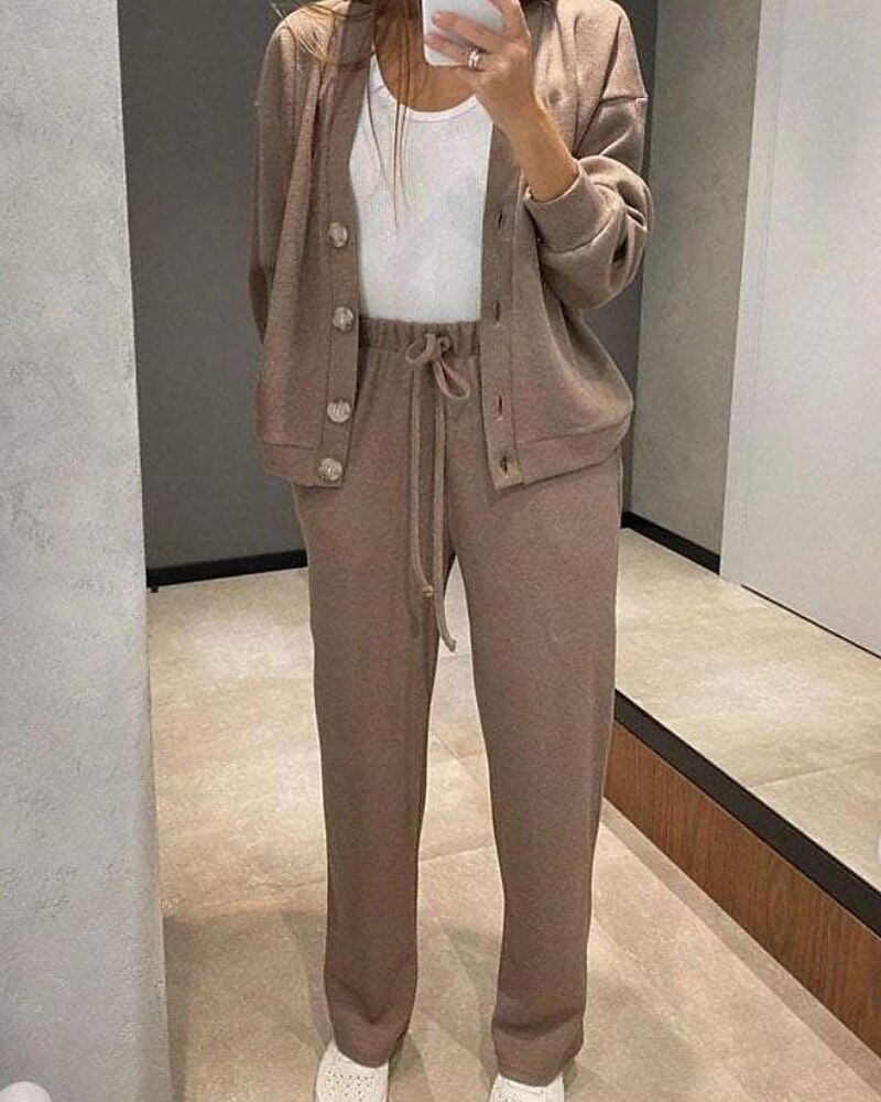 Dames Actief Streetwear Blouse Broeken Sets Lange mouw V-hals Effen Kleur Vakantie Alledaagse kleding Zwart Leger Groen Stoffig blauw Herfst Normale pasvorm 2025 - $24.99 –P3
