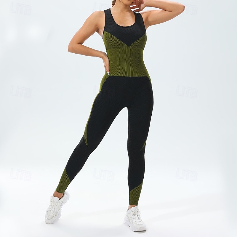 Damen Scrunch Yoga-Strampler Trainingsoveralls Rückenfrei Farbblock Einteiler Wasserblau Armeegrün Fitnesstraining Hohe Taille Elastisch Atmungsaktiv Bauchkontrolle Ärmellos Sport Sportkleidung 2025 - $25.99 –P13