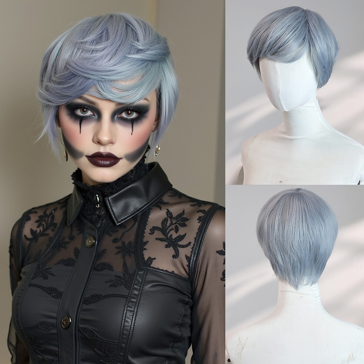 Peluca recta azul de 6 pulgadas para mujer: cabello corto con flequillo completo, perfecta para Halloween, cosplay y looks de fiesta de moda. 2025 - $42.99 –P1
