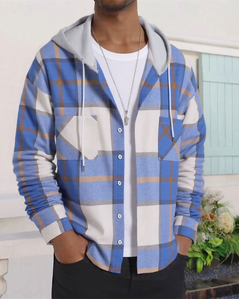 Voor heren Lichtgewicht jack Overhemdjack Vrijetijdsjas shacket Vakantie Dagelijks Ademend Zak Lente Herfst Ruitjes Modieus Klassiek Capuchon Normaal Wijn Rood blauw Groen Jacks 2025 - $27.99 –P6