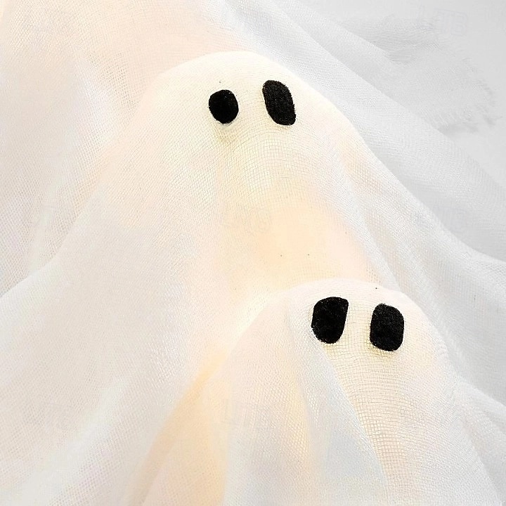 halloweeni szellemkoszorú, 12 LED-es világító fehér szellemkoszorú, kísérteties beltéri &kültéri függő dekoráció bejárati ajtóra, falra, partira, elemes halloweeni dekoráció, ünnepi hátborzongató 2025 - $25.33 –P1