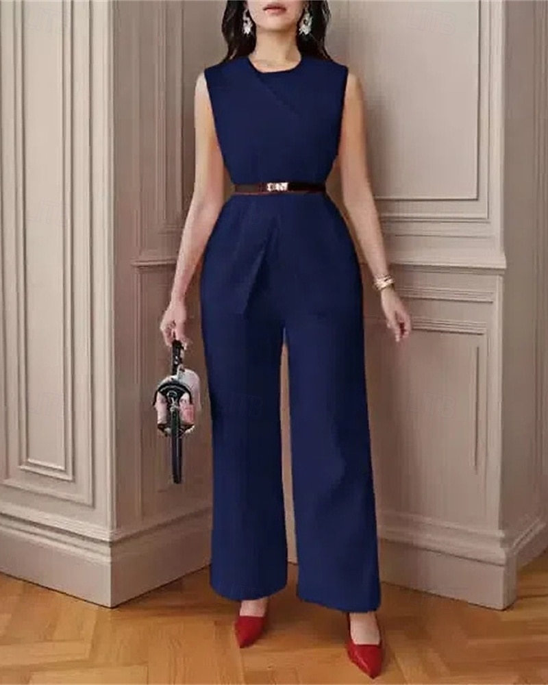 Dam Elegant Mode Byxuppsättningar Bolero Top Ärmlös Rund hals Ensfärgat Semester Ledigt / vardag Svart Vit Rubinrött Sommar Normal 2025 - $29.99 –P5