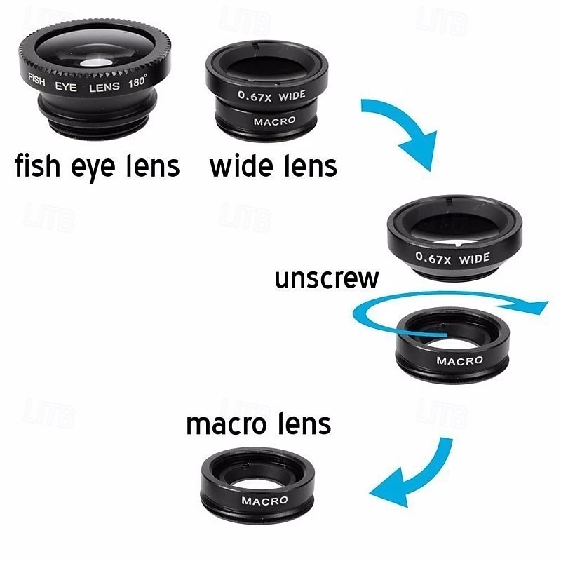 Φακός μικροκάμερας 3 σε 1 με ευρυγώνιο φακό fisheye για iPhone, Xiaomi Redmi, φακοί 3 σε 1 zoom fisheye σε smartphone με κλιπ τηλεφώνου 2025 - $6.99 –P7