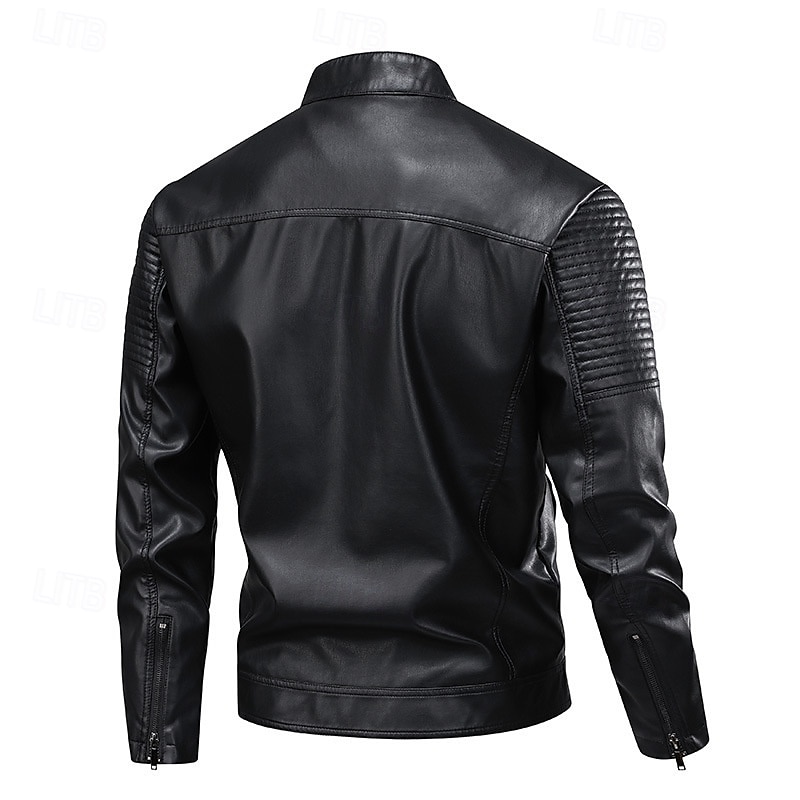 Herren Kunstlederjacke Bikerjacke Motorradjacke Urlaub Täglich Winddicht Warm Tasche Herbst Winter Einfach Mode Klassisch Stehkragen Regulär Schwarz Grün Jacken 2025 - $58.99 –P2