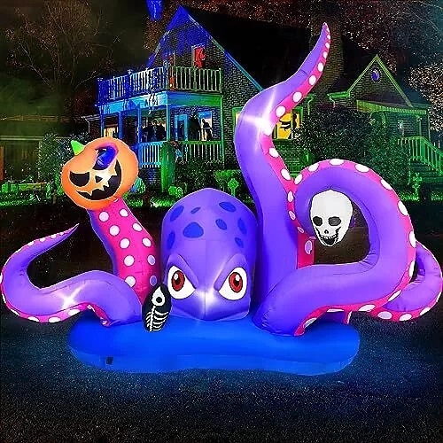 gonfiabile gigante a forma di polpo di Halloween con zucca e teschio, decorazione per esterni a LED del 2025 a $155.99 –P5