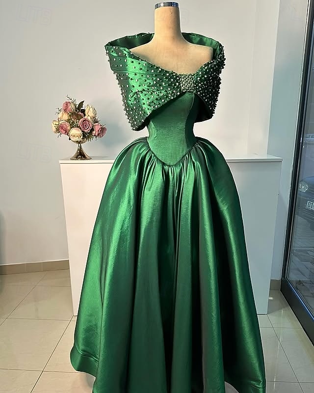 А-силуэт В пол Вышивка бисером Вечернее платье Платье матери невесты Вечернее платье С пышной юбкой Торжественное платье Элегантный стиль Блестящая С короткими рукавами С открытыми плечами 2026 - $197.99 –P2