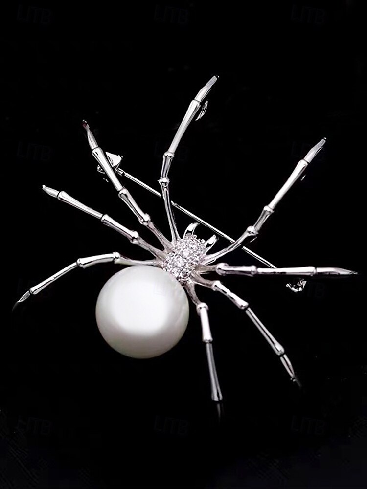 Halloween-Spinnenbrosche für Damen – schwarze Spinnennadel aus Legierung mit Kunstperle, Vintage-Schmuck im Gothic-Stil für Damen, ideal für Partys, Cosplay und Kostümzubehör 2025 - $7.99 –P8