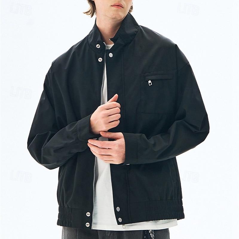 Herr Lättviktsjacka Vardaglig jacka Semester Dagligen Vindtät jacka Ficka Vår Höst Slät Mode Klassisk Hög krage Normal Aprikos Svart Purpur Grön Kaki Jacka 2025 - $44.99 –P18