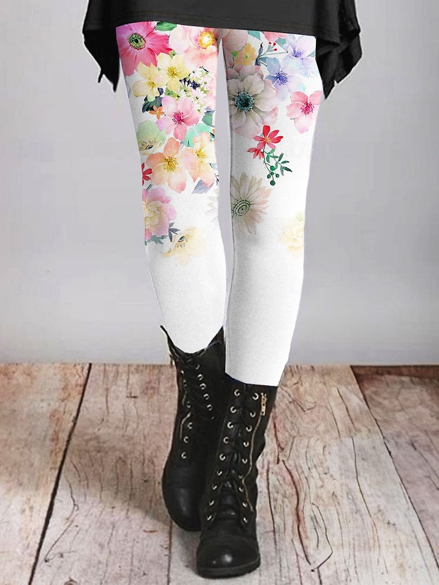 Dame Leggings Ferie Årgang Mote Ankel-lengde Høy Midje Blomstret Grafisk Printer Myk Pustende Elastisk utendørs Daglig Rødstrupe-egg Blå Hvit Brun Grønn Sommer Vår Høst Slank Fasong 2025 - $19.99 –P1