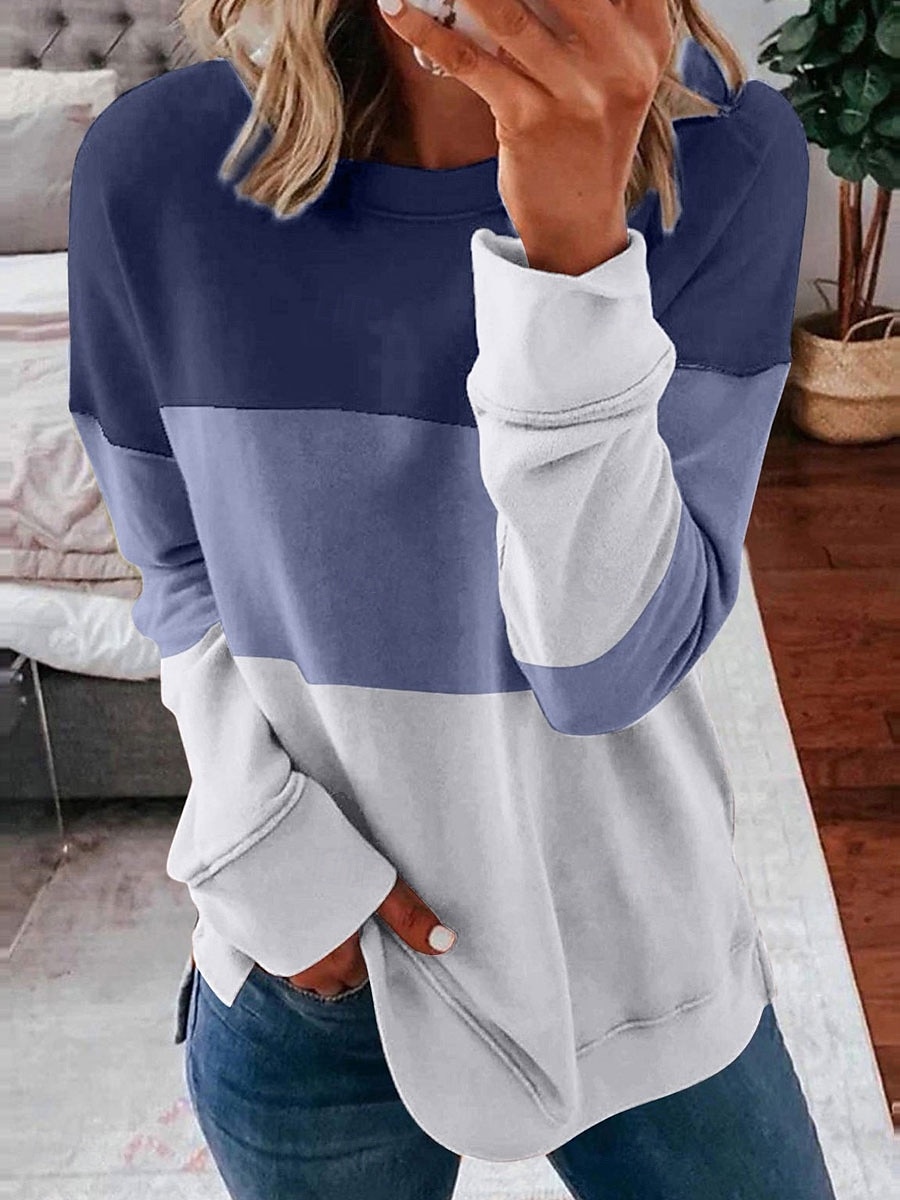 Femmes Sweatshirt Pull Graphique Rayé Occasionnel manche longue Col ras du cou Col rond Hauts Réguliers Rue Occasionnel Fête Imprimé Rose Claire Vin Bleu Violet Orange Printemps Automne Hiver de 2025 ? $28.79 –P2