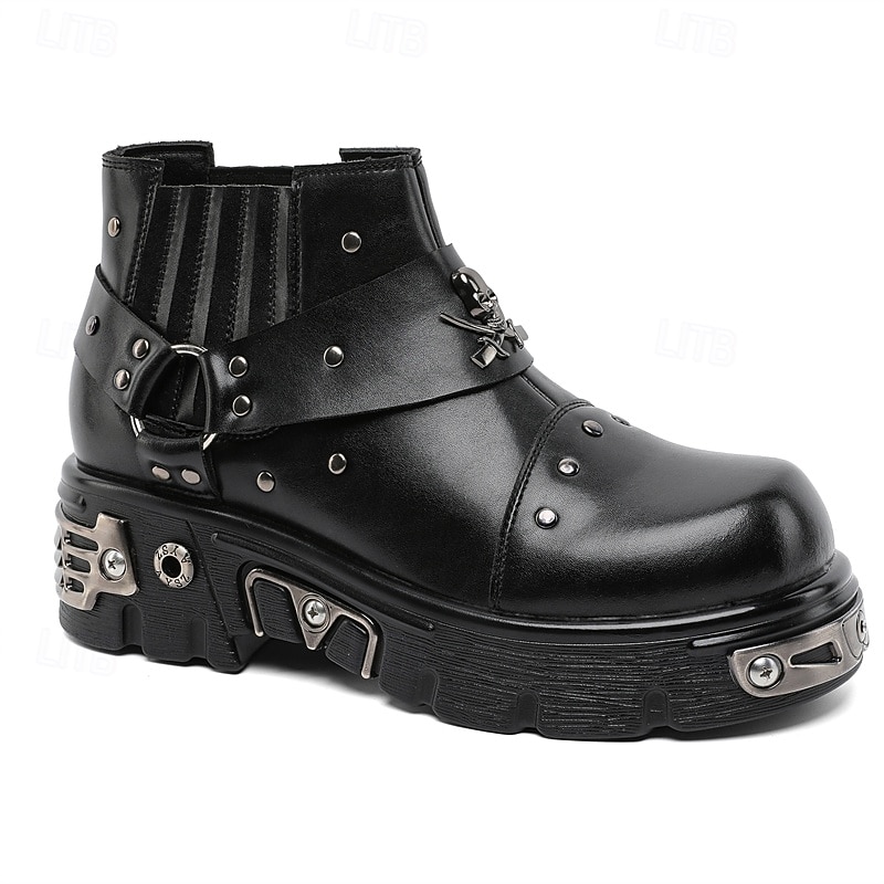 Per uomo Stivali Stivali da biker Camminata Vintage Casual Britannico Microfibra Confortevole Antiscivolo Caldo Stivaletti Mocassino Fascia Elastica Nero Argento Autunno Inverno del 2026 a $99.99 –P6