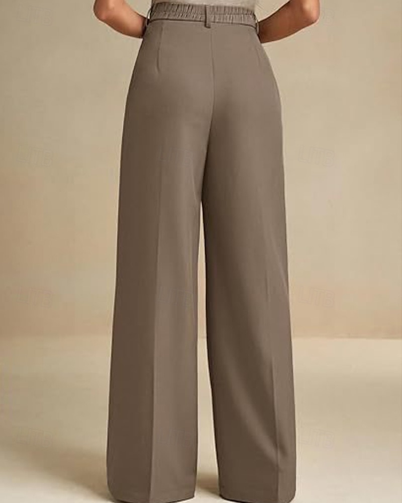 Dam Brett skaft Byxor Streetwear Ledigt Fullängd Naturlig Slät Elastisk midja Bekväm Gata Helgdag Dagliga kläder Aprikos Grå Svart Vit Höst Normal 2026 - $32.99 –P14