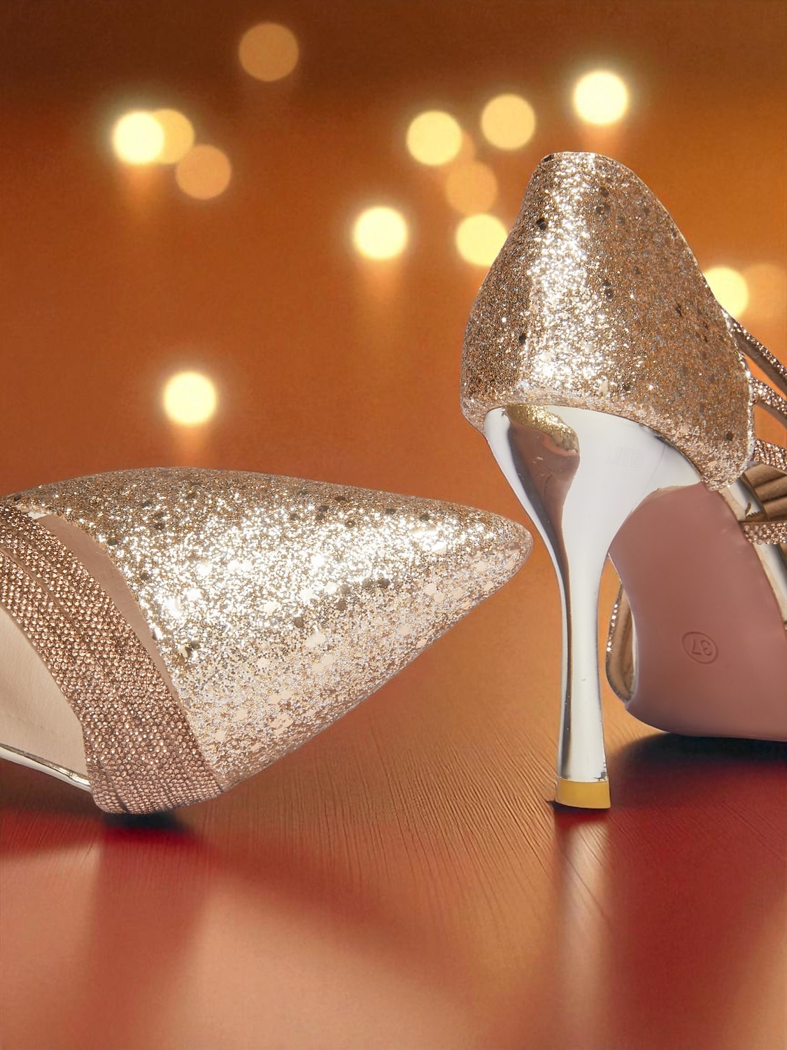 Scarpe da donna con tacco a spillo e punta a punta, glitterate dorate, con cinturino e tacco a spillo, per la vita notturna, i club e gli eventi serali del 2026 a $46.99 –P4