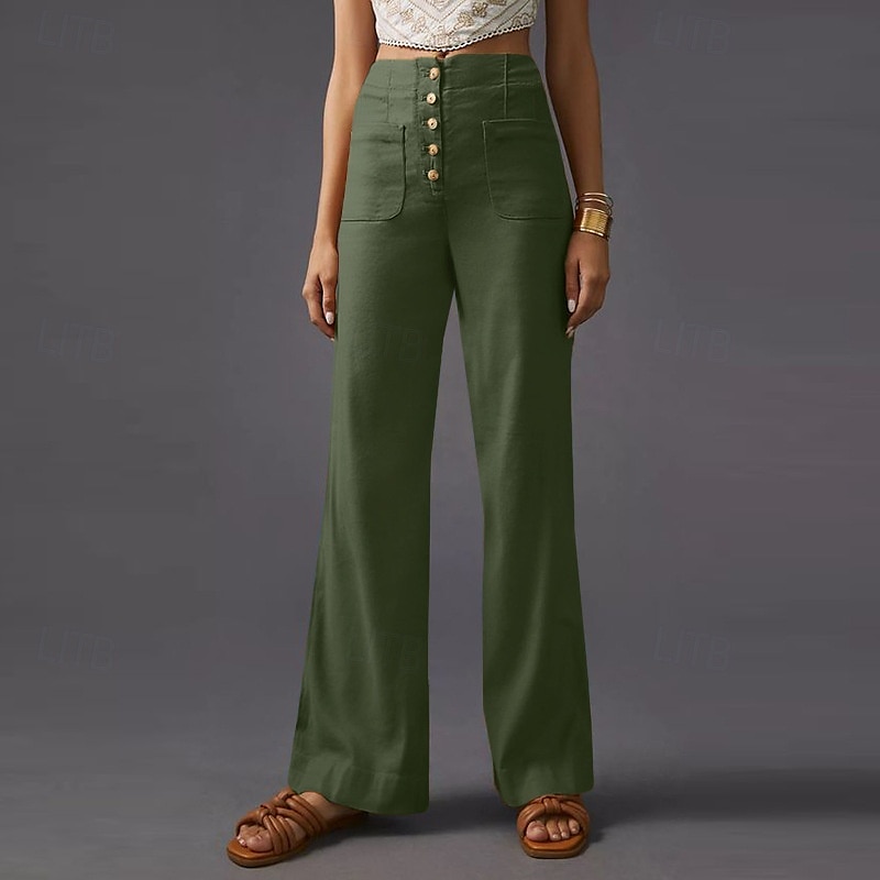 Femmes Jambe large Slacks Streetwear Occasionnel Longueur complète Naturel Uni Avec Poches Taille Élastique Confortable Rue Fête Week-end Noir Vert Véronèse Orange Automne Coupe régulière de 2025 ? $19.99 –P6