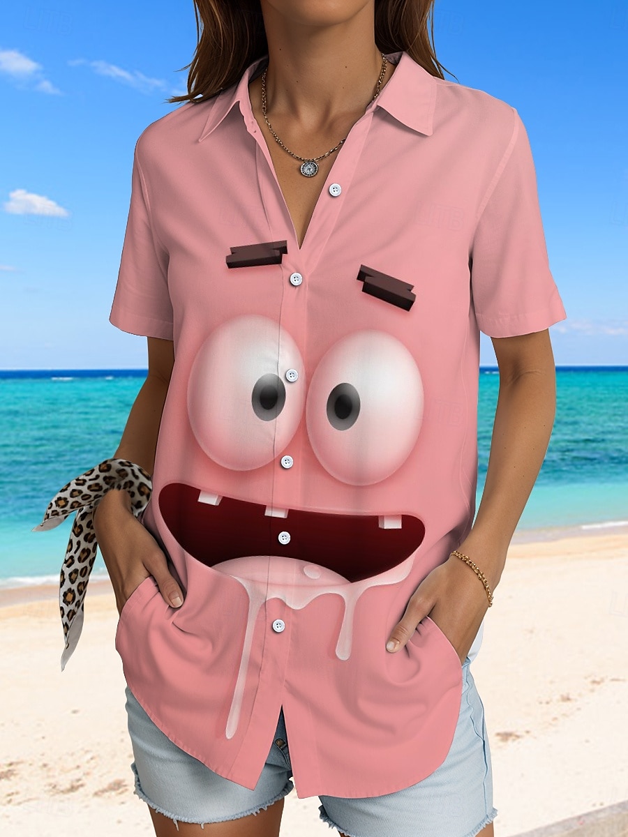 Femmes Chemise Graphique 3D ancien Tropical Quotidien Sans manches Manche Courte Col de chemise Hauts Réguliers Quotidien Jaune Rose Claire Vert Été Printemps de 2025 ? $24.99 –P4