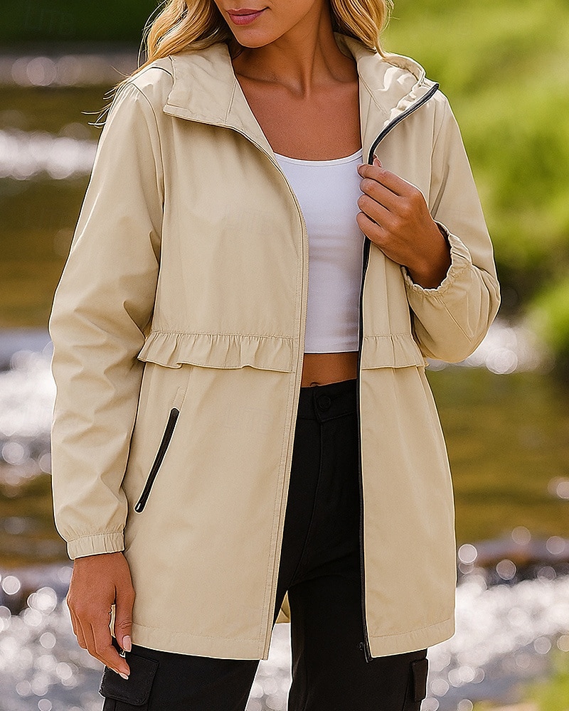 Damen Wanderjacke Regenmantel Trench Coat Außen Wasserdicht Winddicht Leicht Wanderoutfits Wanderbekleidung Winter Herbst Oberteil Camping / Wandern / Höhlenforschung Laufen Weiß Dunkelgrün Grün 2025 - $27.99 –P3