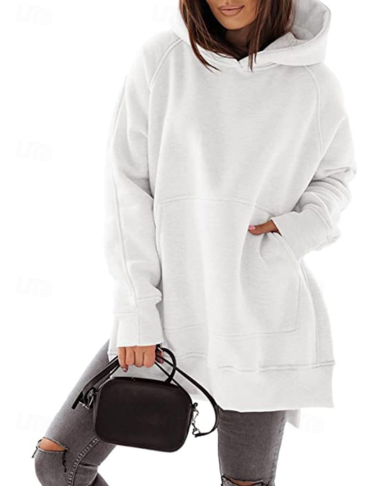 Dame Pullover hettegenser-genser عادي Gatemote Fritid Langermet Med hette Vanlige topper Gate Ferie Lomme Svart Rosa Vin Beige Lyseblå Vinter 2025 - $23.99 –P1