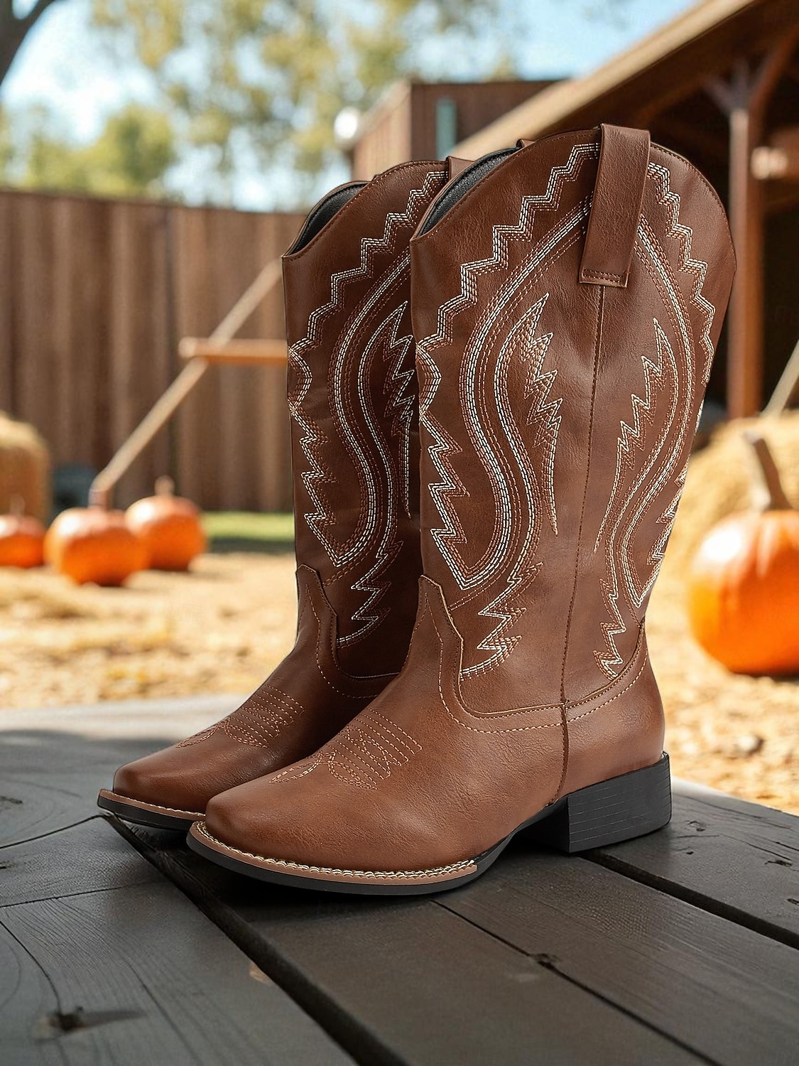 Women's Western Cowboy Boots with Embroidered Stitching – Faux Leather Mid-Calf Boots for Fall Festivals, Farm Work & Country Outfits 2026 - $64.99 –P3