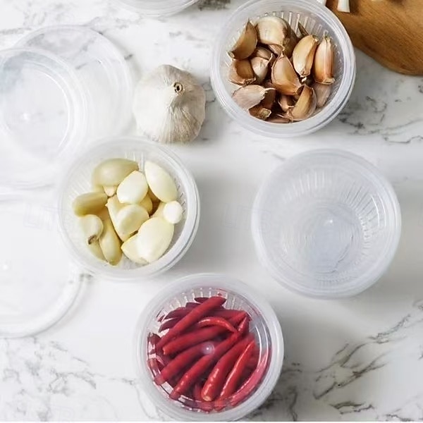 Lot de 5 boîtes de conservation pour aliments avec couvercles, récipients de conservation pour oignons, gingembre et ail, bols de préparation ronds avec drainage pour réfrigérateur, organisateur de 2025 ? $10.49 –P4