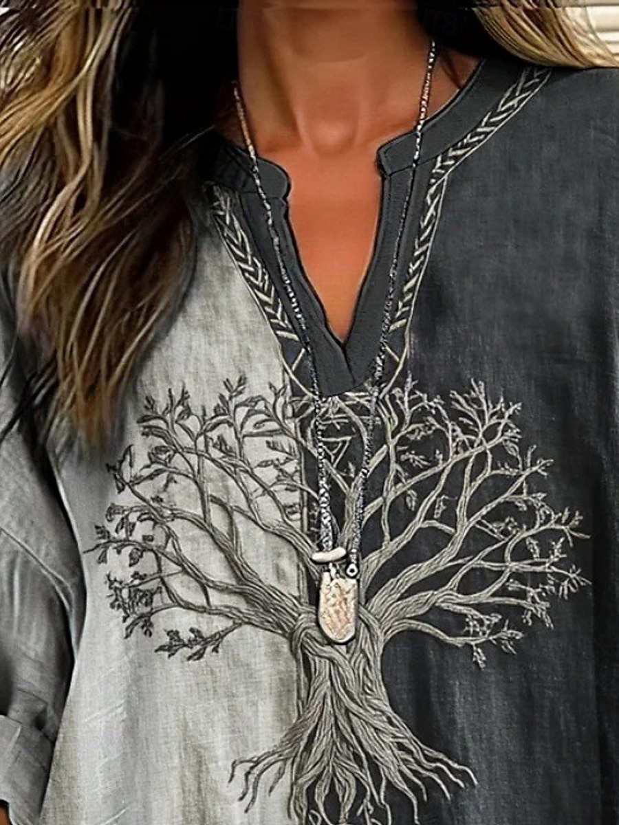 Women's Shirt Tree Daily Casual Long Sleeve V Neck Regular Tops Daily Holiday Buttons Print Gray Spring Fall 2025 - $24.99 –P3