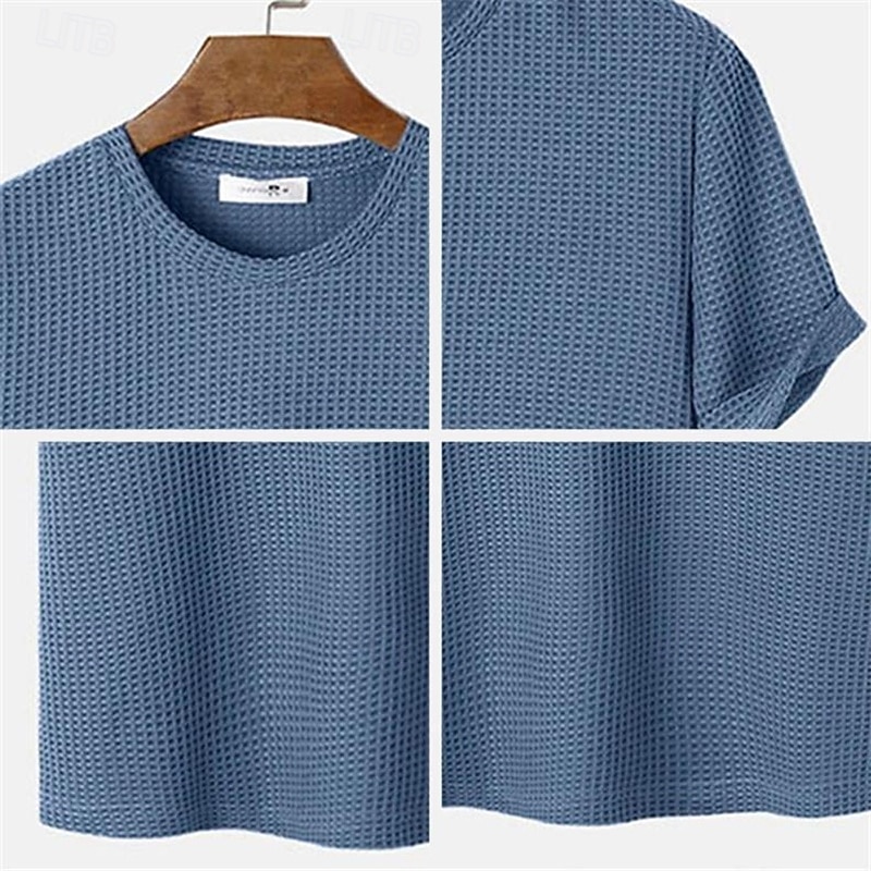 Per uomo Maglietta Waffle Maglietta Camicia a Maniche Corte Manica Corta Girocollo Estate Semplice Moda Designer Essenziale Jacquard Vacanza Streetwear Uscire Blu Cammello Beige Maglietta Top per Uomo del 2026 a $25.99 –P3
