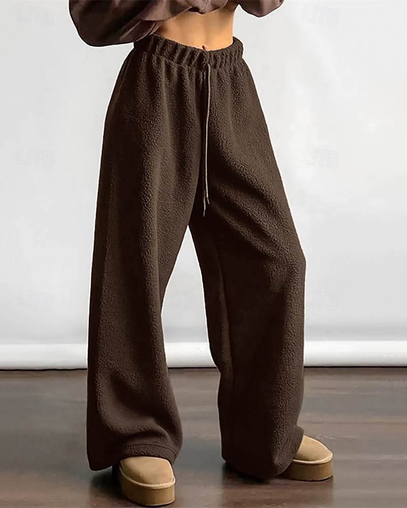 Dam Fleecebyxor Byxor Rak Mode Streetwear Fullängd Hög midja Slät Snörning Elastisk midja Mateial som andas Bekväm Microelastisk Gata Dagliga kläder Utekväll Vit Brun Kaki Höst Vinter Normal 2025 - $32.99 –P5