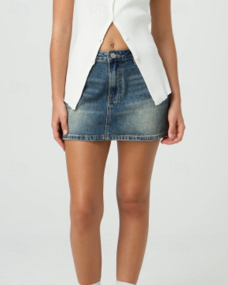 Dame الالتفاف Fritid Mini Mellomhøyt liv Skjørt عادي Lomme Mikroelastisk Feriereise Gate Svart Blå Himmelblå Sommer Denimstoff 2025 - $20.99 –P11