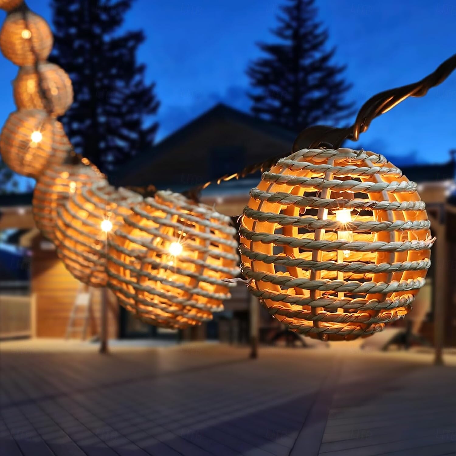 Rattan Wire Ball Style Decorative Lantern String Lights - 10 Lights Globe Rattan Wicker Ball String Lights Indoor Outdoor Patio String Light for Home Pergola Porch Party Backyard 2025 - $32.99 –P6