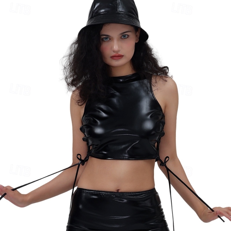 Metallisk 80-talet Glänsande latexpatent Magtröja Halterneck PU-läder Ensfärgat Dam Karnevalsdräkt Karnival Maskerad Fest Prideparad Pride månad Vuxna Topp 2025 - $20.99 –P11