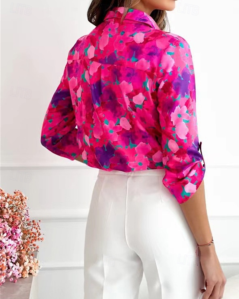 Damen Hemd Blumen Täglich Stilvoll Basic Langarm Hemdkragen Normale Oberteile Arbeit Täglich Ferien Knöpfe Druck Rosa Blau Rosa Frühling Herbst 2025 - $19.99 –P5