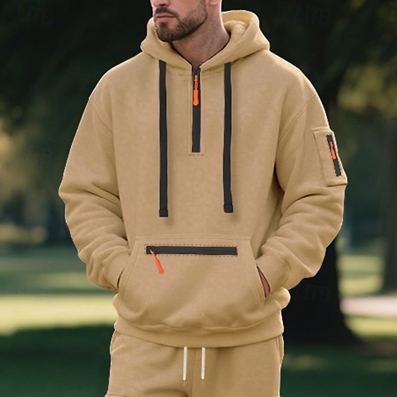 Homme Sweat à capuche Sweat à capuche quart zippé Sweat à capuche en polaire Noir Blanche bleu marine Kaki Gris Clair À capuche Uni Patchwork Quart de zip Sport & Loisir Occasionnel Quotidien de 2025 ? $25.99 –P6