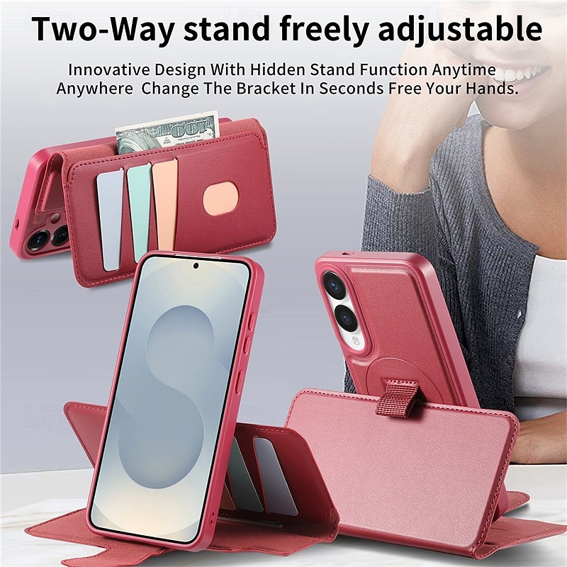 Phone Case For Samsung Galaxy S25 S25 Plus S25 Ultra S24 Ultra S24 Plus S24 Magnetic Adsorption Wallet Case Flip Cover with Stand Holder Detachable Support Wireless Charging Retro PC PU Leather 2025 - $21.99 –P5
