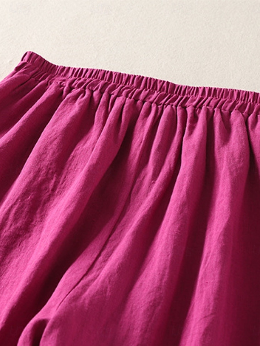 Mulheres Calças de linho de algodão chinês Estilo Étnico Básico Casual Comprimento total Cintura Alta Tecido Bolsos Com Cordão Conforto Exterior Com Stretch Férias Rua Diário Preto Branco fúcsia de 2025 por $39.99 –P11