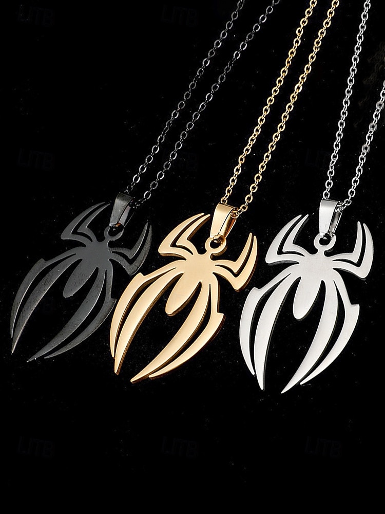 Herren-Halloween-Halskette mit Spinnenanhänger – Legierungsmaterial, leicht, minimalistischer Gothic-Stil, perfekt für Partys, Cosplay und Kostümzubehör für den Urlaub 2025 - $9.99 –P4