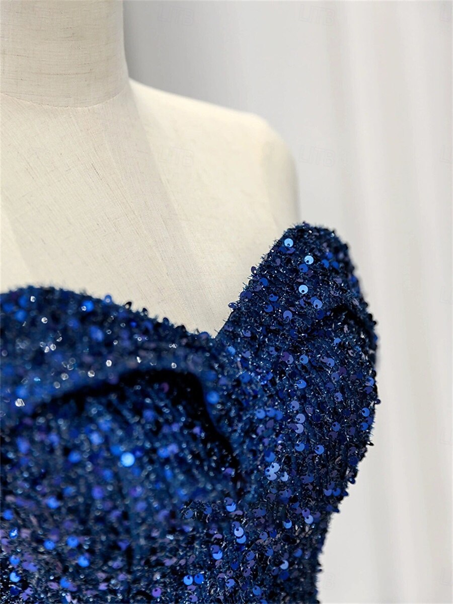 A-Linie Meerjungfrauenschnitt Abendkleid Elegant Kleid Formell Hochzeit Bodenlang Ärmellos Schulterfrei Paillettenbesetzt Rückenfrei mit Falten Paillette 2025 2025 - $129.99 –P5