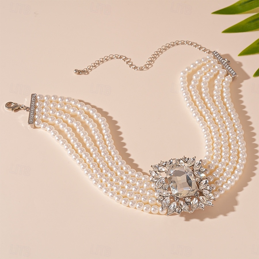 női gyöngyös strasszos ékszer - vintage ihletésű nyaklánc, karkötő és fülbevaló Gatsby partikra és esti eseményekre 2026 - $14.99 –P5