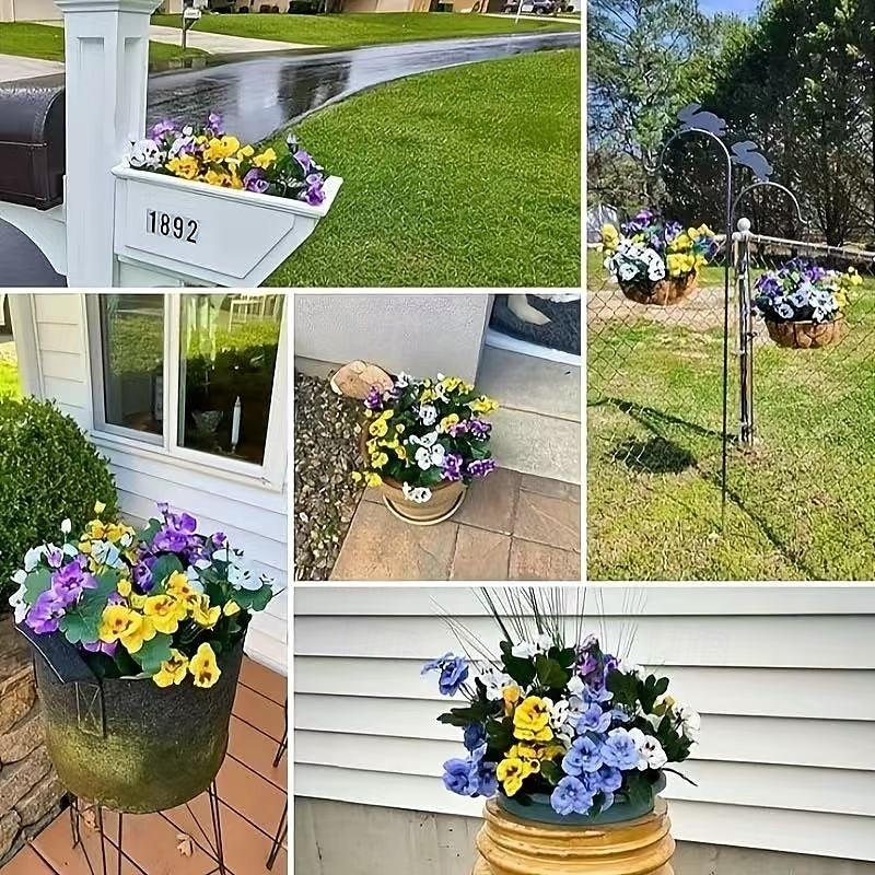 6 Bundles Artificial Pansy Flowers for Outdoor Indoor Use, Weather Resistant Fake Plastic Plants for Garden, Home Decor, White Purple Yellow 2025 - $20.99 –P5