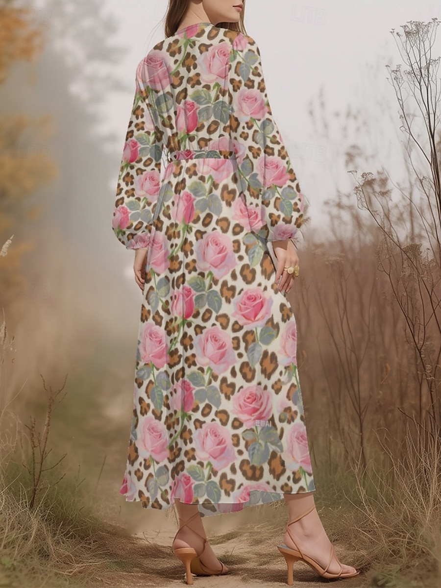 Dames Halflange jurk Casual jurk Chiffon Swingjurk Modern Vakantie Dagelijks Weekend Normale pasvorm Bloemig Vlinder Lange mouw V-hals Blozend Roze Donkergroen Groen Zomer Lente Herfst 2025 - $31.99 –P2