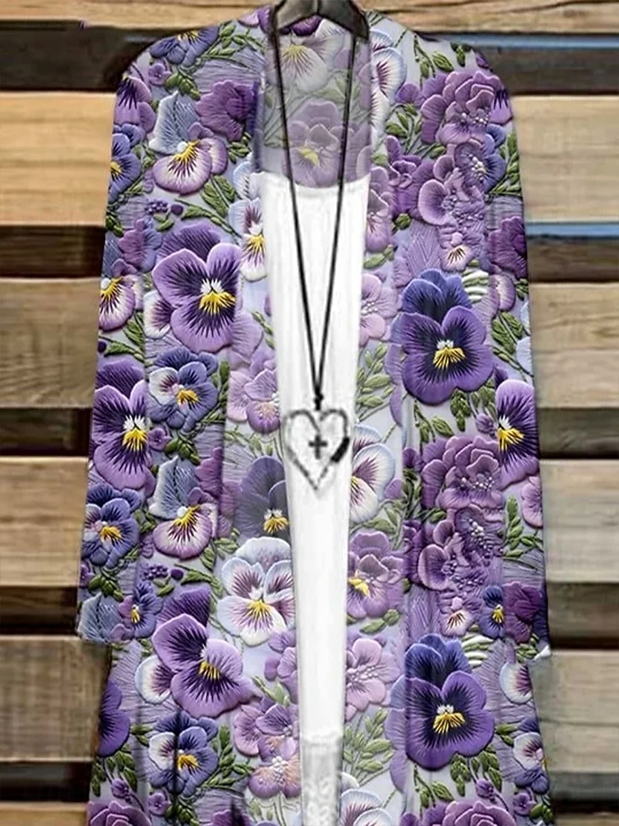 בגדי ריקוד נשים חולצה פרחוני גראפי פרפר אלגנטית מסוגנן בסיסי שרוול ארוך צווארון V חולצות רגילות יומי סגול תלתן קיץ אביב 2025 - $31.99 –P3