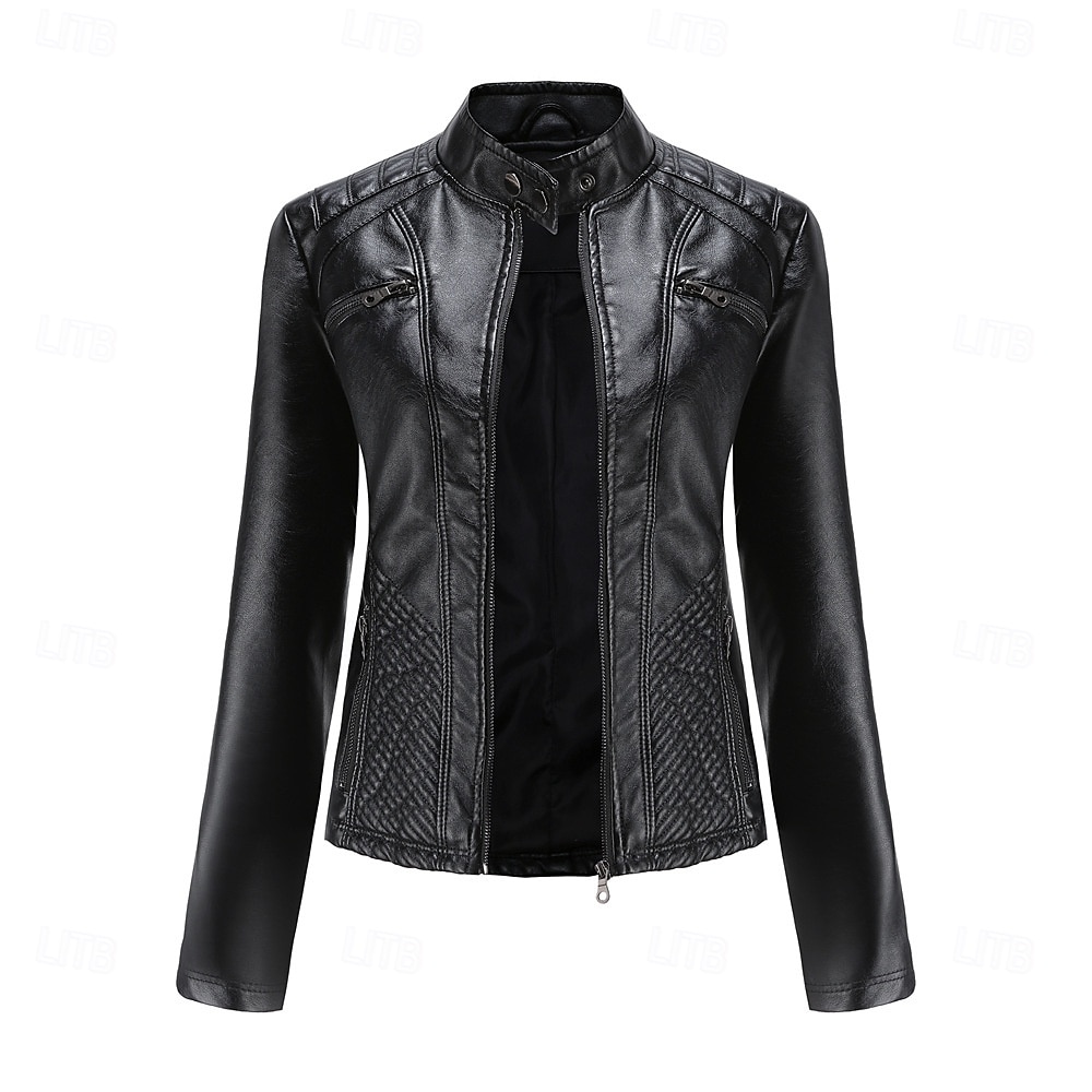 Per donna Giacca in Ecopelle Confortevole Tasca Cerniera completa Moda Stile da Strada Semplice All'aperto Casual Quotidiano Regolare Collo alla coreana Vestibilità regolare Manica Lunga Capispalla del 2025 a $48.99 –P8