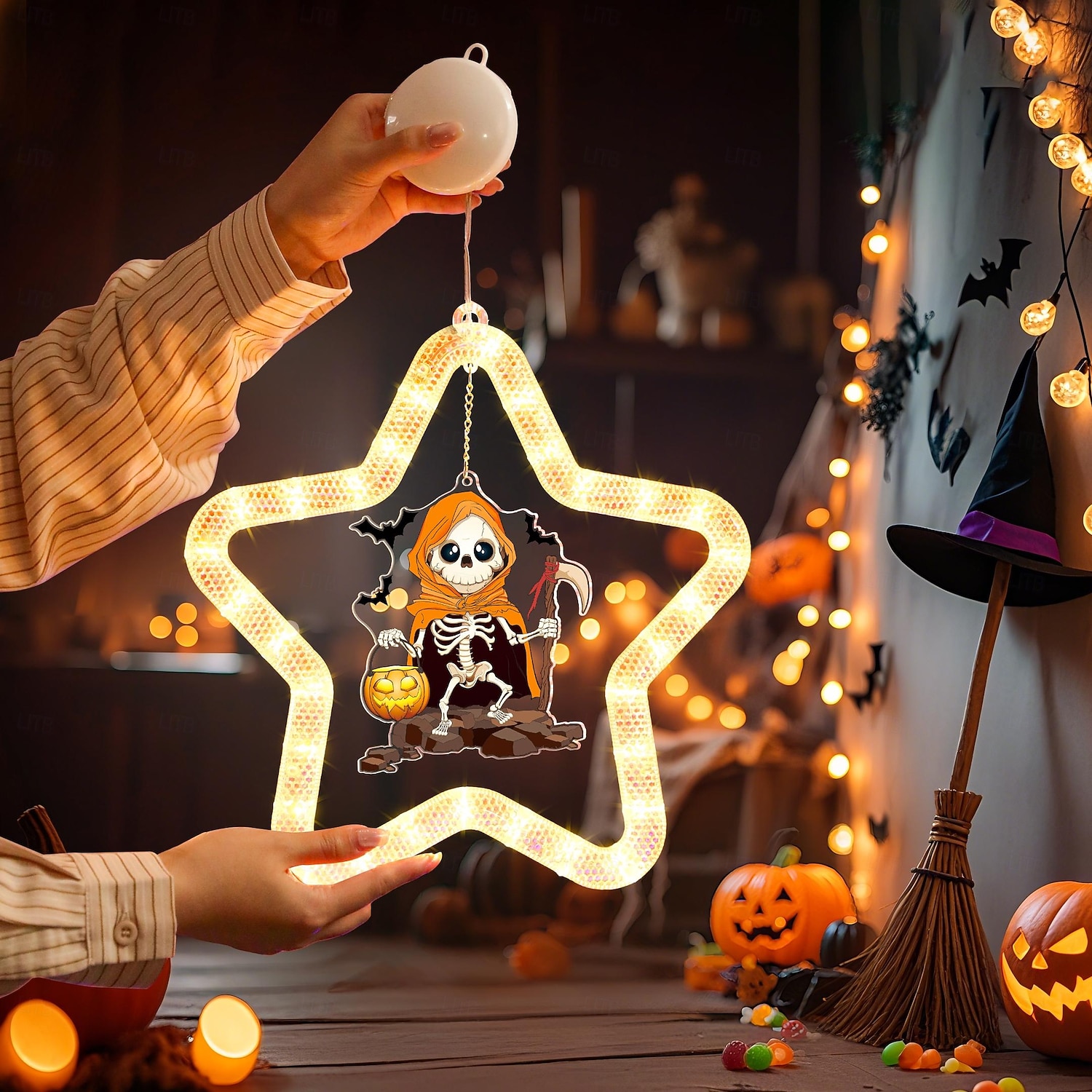 1 ks 27,6 cm halloween netopýr duch čaroděj klobouk dýně černá kočka netopýr přísavka led přísavka okenní světlo párty okno vnitřní atmosféra dekorativní světlo aaa baterie box teplé světlo běžící 2025 - $15.99 –P18