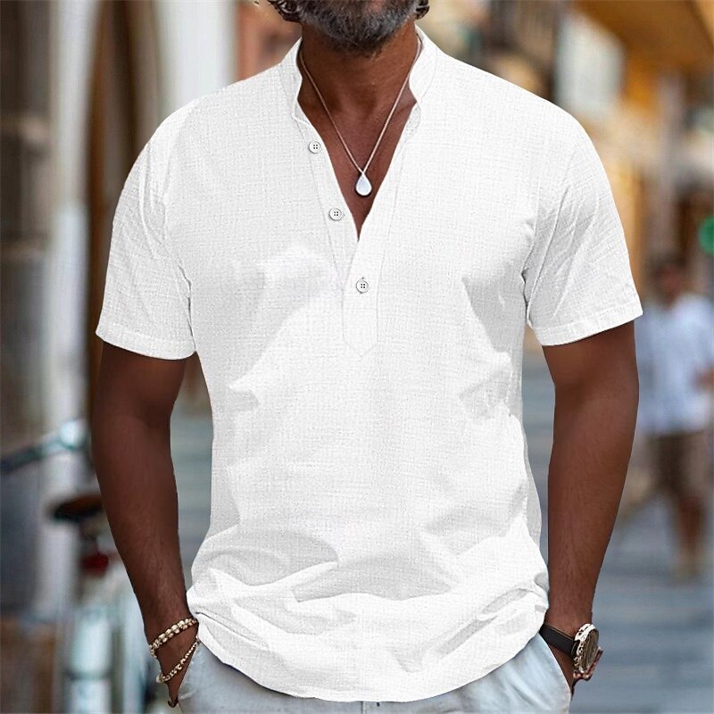 Per uomo Camicia Camicia di lino Camicia con colletto alla coreana Camicia popover Camicia Estiva Abbigliamento da spiaggia Semplice Vacanza Abbigliamento casual alla moda Nero Bianco Rosa Blu marino del 2025 a $20.99 –P5