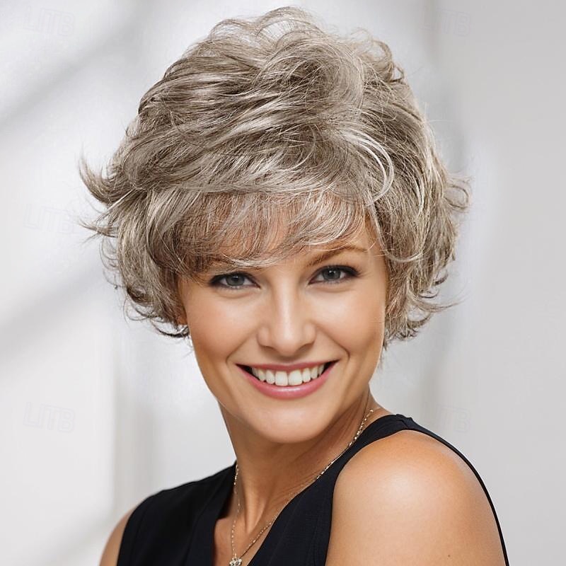 Perruque de mode pour femmes, cheveux synthétiques argentés, perruques courtes bouclées, perruques synthétiques naturelles moelleuses pour usage quotidien de fête de 2025 ? $18.49 –P3