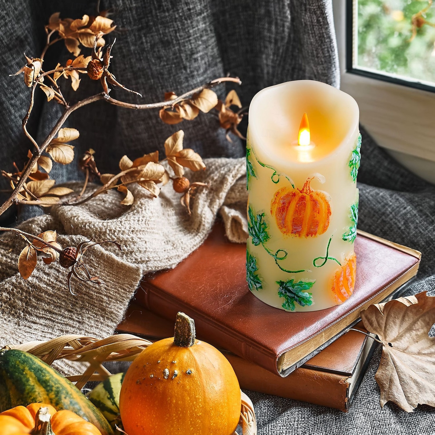 1/2 paquet 15 * 7cm bougie électronique de simulation LED en relief bougie en cire de paraffine tête de flamme vacillante Halloween Thanksgiving en forme de citrouille lumière d'ambiance de fête de 2025 ? $14.99 –P2