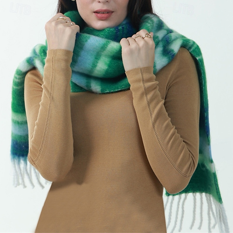 Women's Rectangle Scarf Street Daily Date Red Blue Scarf Stripe 2025 - $22.99 –P4