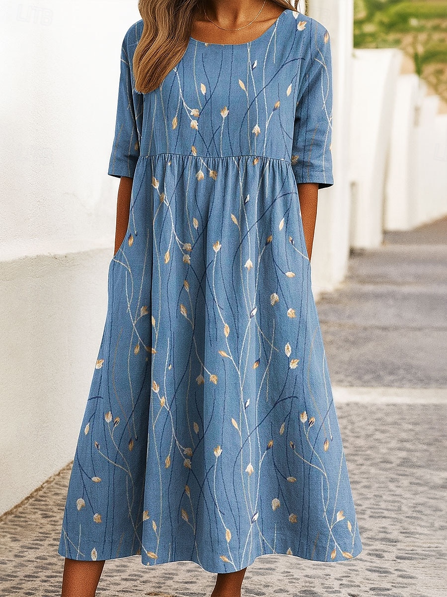 Damen Midikleid Freizeitkleid A Linie Kleid Sommerkleid Urlaub Lässig Ferien Normale Passform Blumen Grafik Geometrisch Halbarm Rundhalsausschnitt Schwarz Gelb Blau Purpur Sommer Frühling 2025 - $31.99 –P4