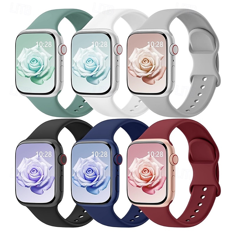 6 Trousses Bracelet Sport Compatible avec Bracelet Apple Watch 38mm 40mm 41mm 42mm 44mm 45mm 49mm Mignon Silicone Bracelet de remplacement pour iwatch Ultra 2 Série 9 8 7 SE 6 5 4 3 2 1 de 2025 ? $16.99 –P4