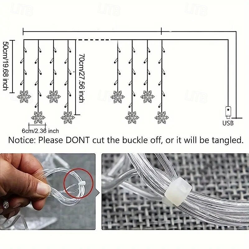 USB-питание 4 м 90 светодиодных гирлянд в виде сосульки со снежинками с 18 акриловыми снежинками 8 режимов с пультом дистанционного управления праздничное украшение для Рождества 1 шт. 2026 - $51.99 –P13
